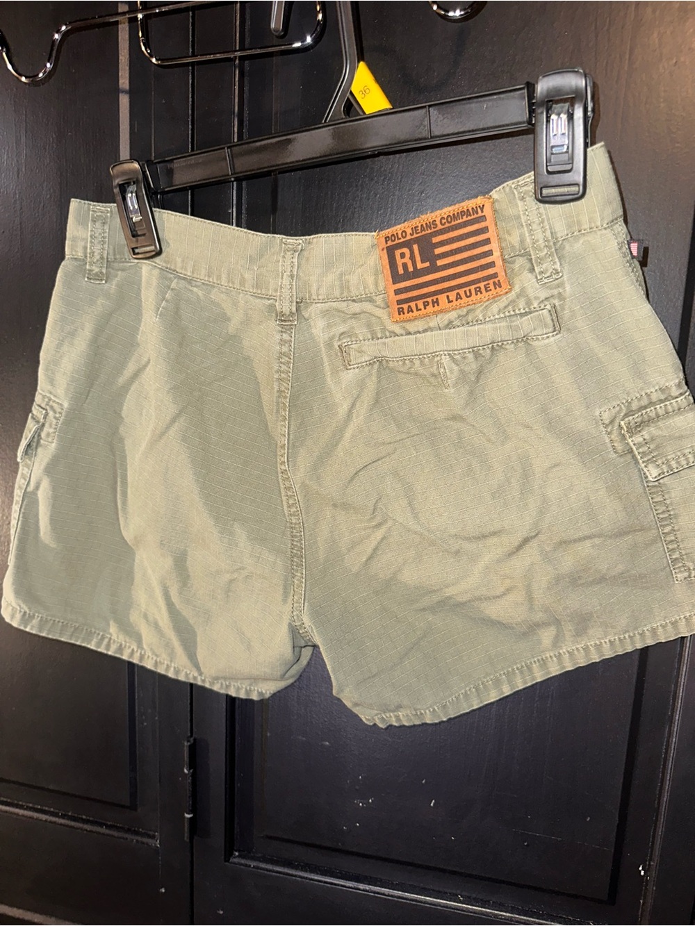 Ralph Lauren Olive Green Polo Jeans Cargo Shorts with Leather Patch